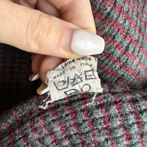 Vintage Chunky Wool Knit‎ Grandpa Sweater Sz L Made in Italy Plaid Print Boxy - Picture 7 of 7